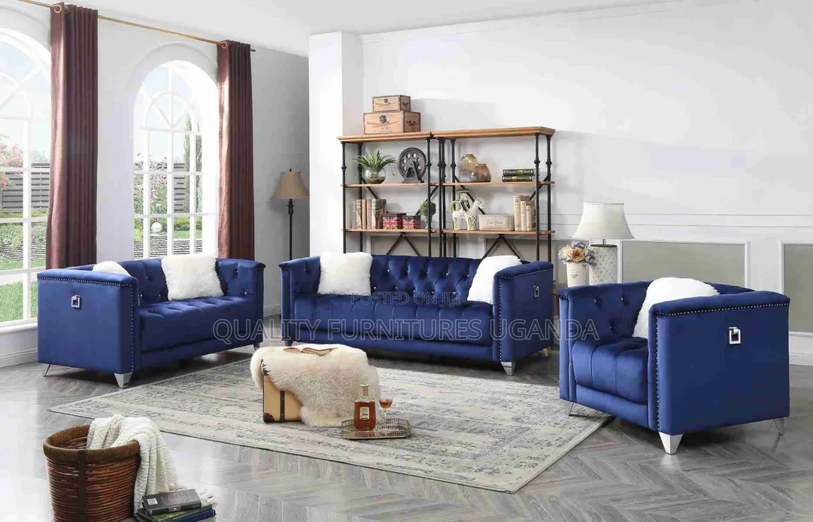 Navy Blue 6 Seater Chesterfield Sofas