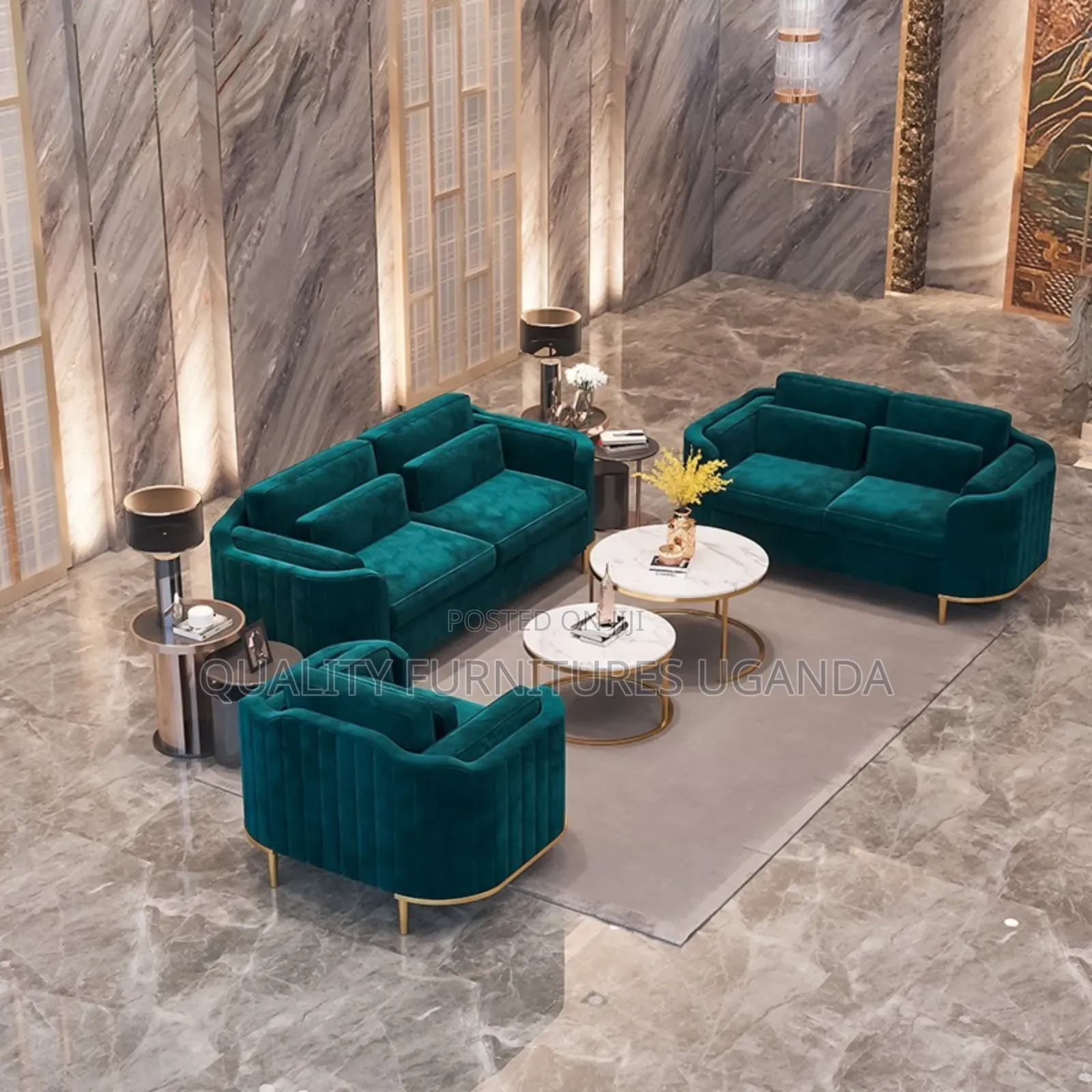 Circular Lined Sofa Set in Green Colour