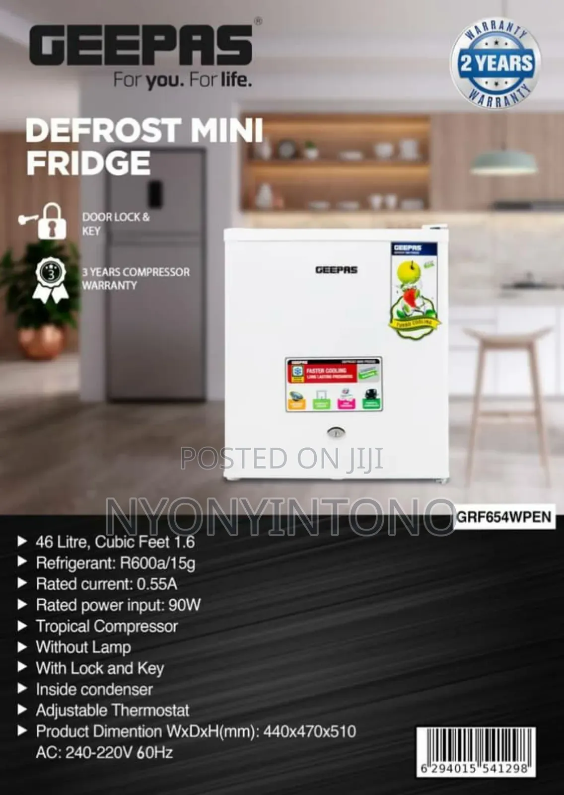 Geepas 60litres Single Door Mini Fridge