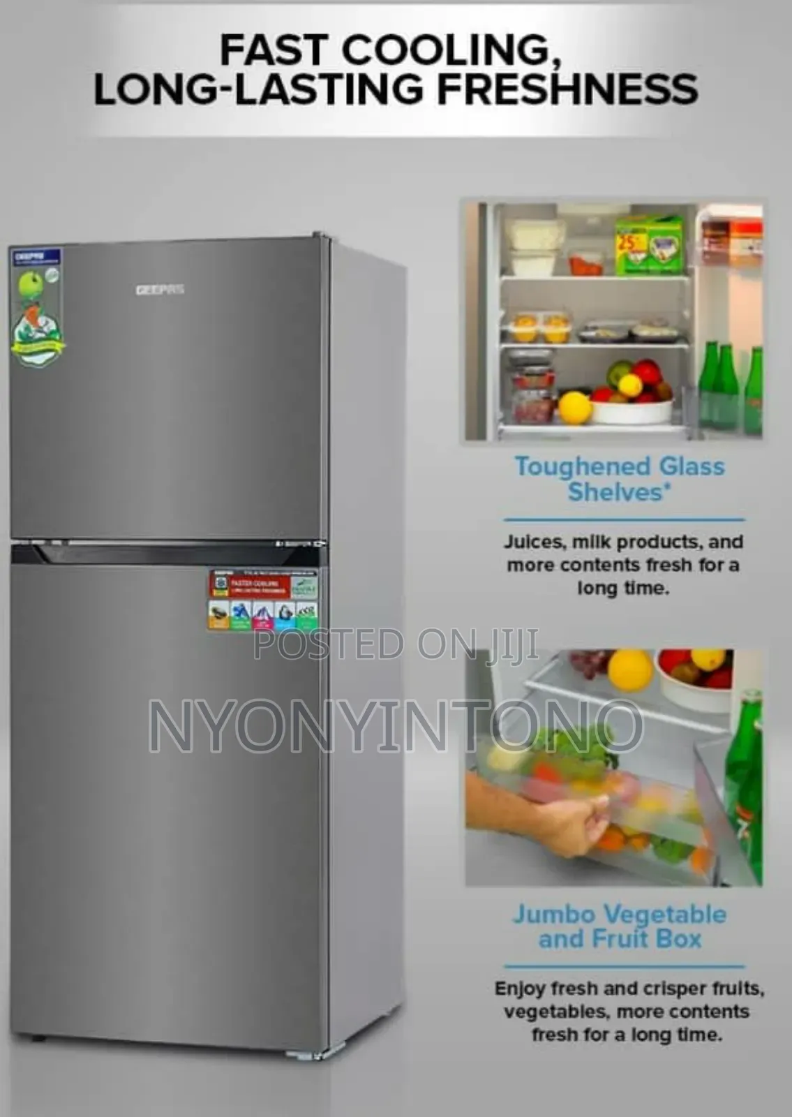 Geepas 500litre Frost Free Double Door Refrigerator GRF 5109