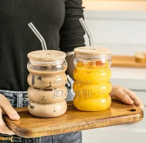 Glass Tumbler With Airtight Wooden Lid and Straw