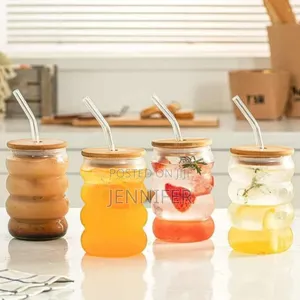 Glass Tumbler With Airtight Wooden Lid and Straw