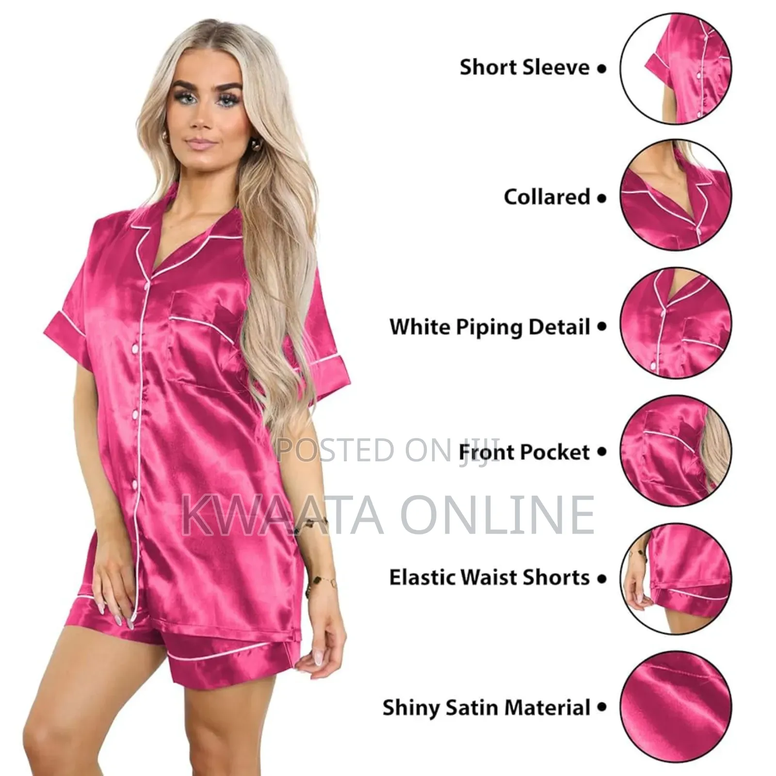 Satin Pajama Sets For Women, Silk Short Sleeves