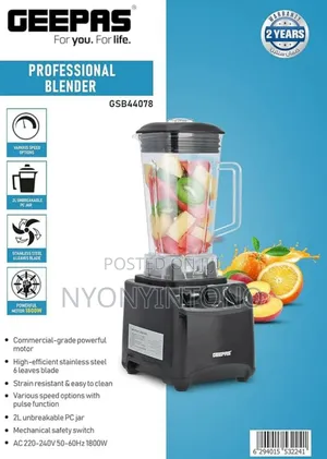 Geepas High-Quality Commercial Heavy-Duty Blender GSB 44078