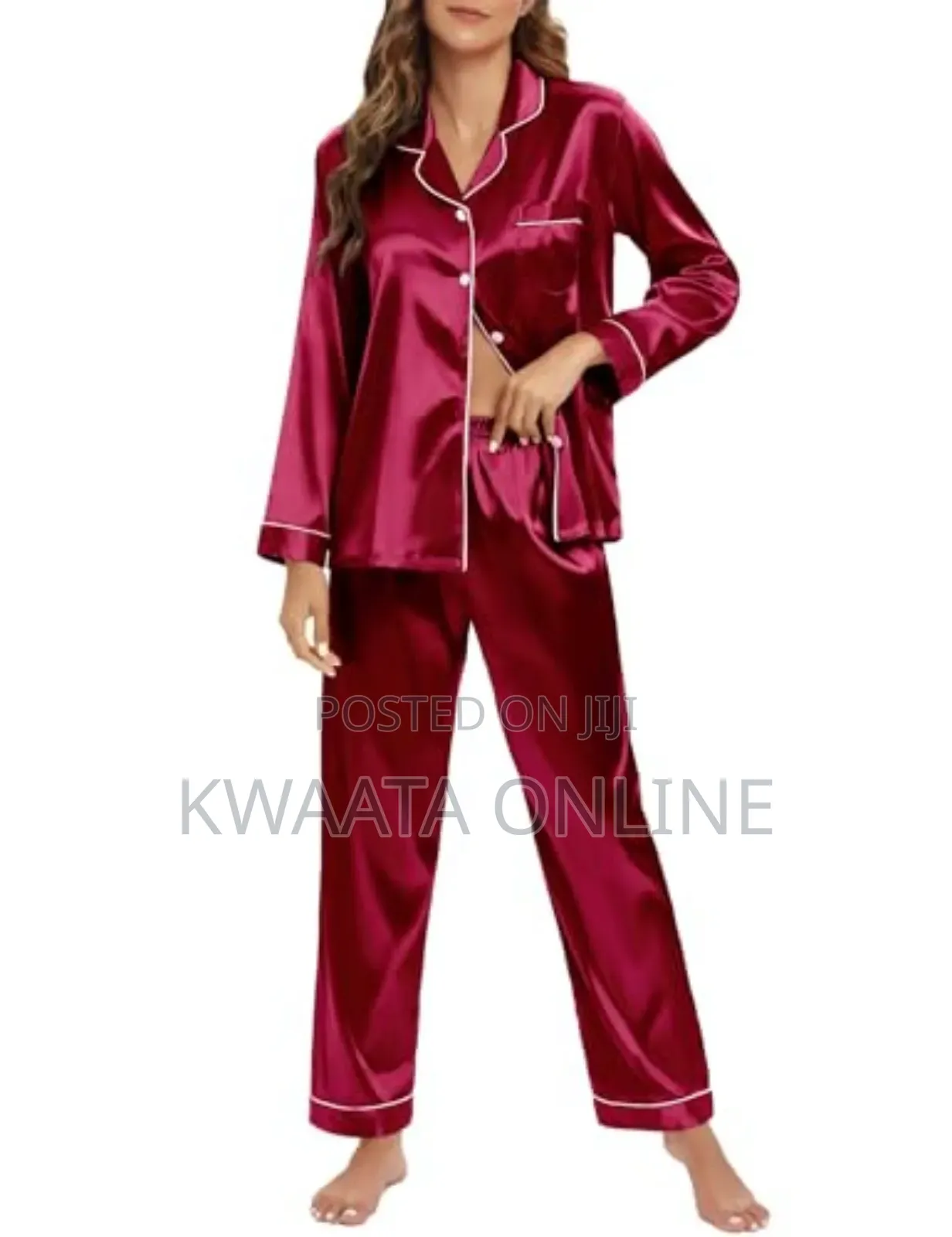 2 Pc Women's Silk Satin Pajamas Set Long Sleeve Sleepwear