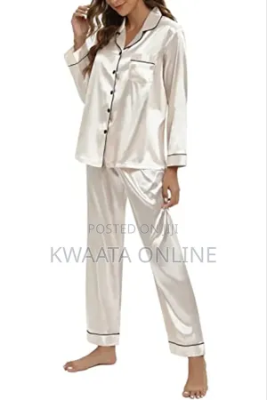 2 Pc Women's Silk Satin Pajamas Set Long Sleeve Sleepwear
