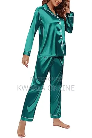 2 Pc Women's Silk Satin Pajamas Set Long Sleeve Sleepwear