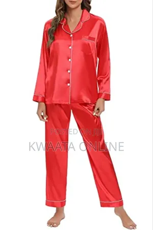 2 Pc Women's Silk Satin Pajamas Set Long Sleeve Sleepwear