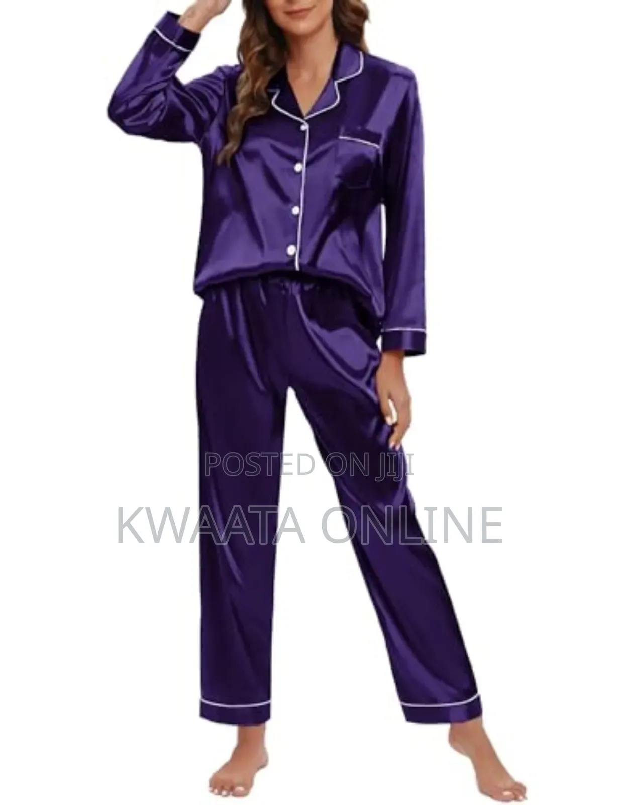 2 Pc Women's Silk Satin Pajamas Set Long Sleeve Sleepwear