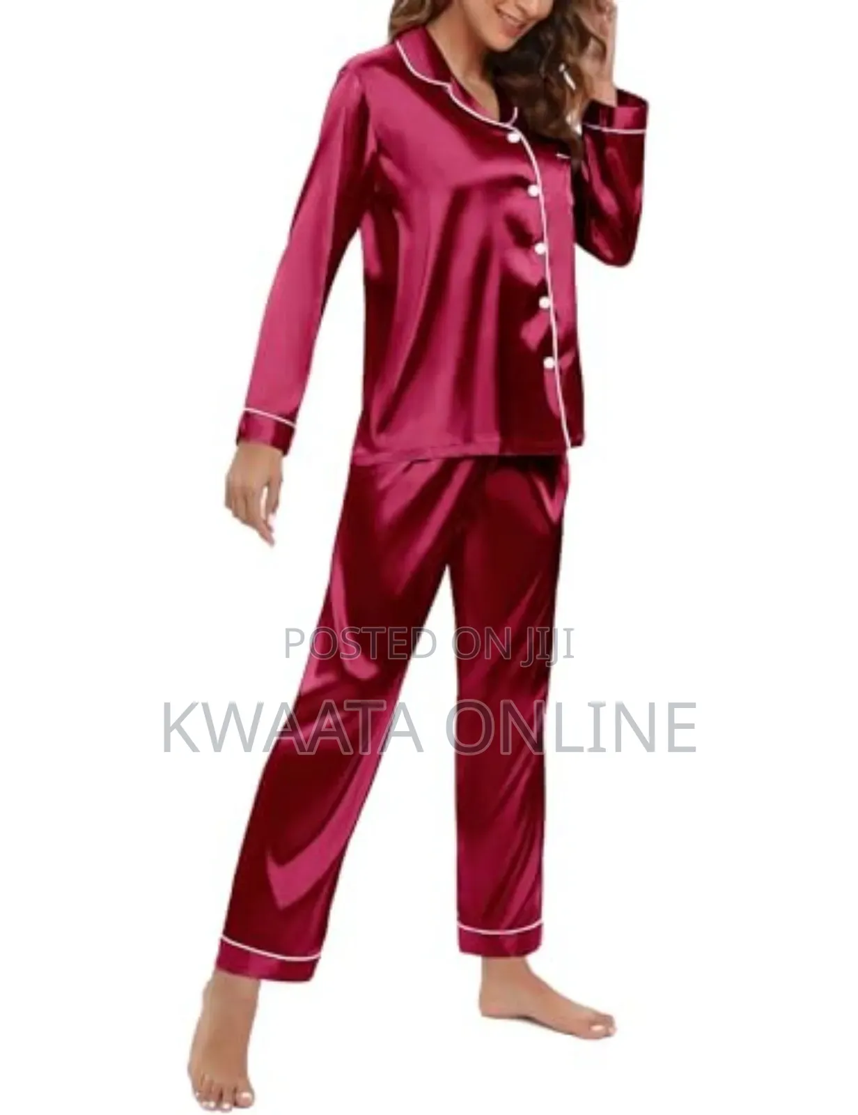 2 Pc Women's Silk Satin Pajamas Set Long Sleeve Sleepwear
