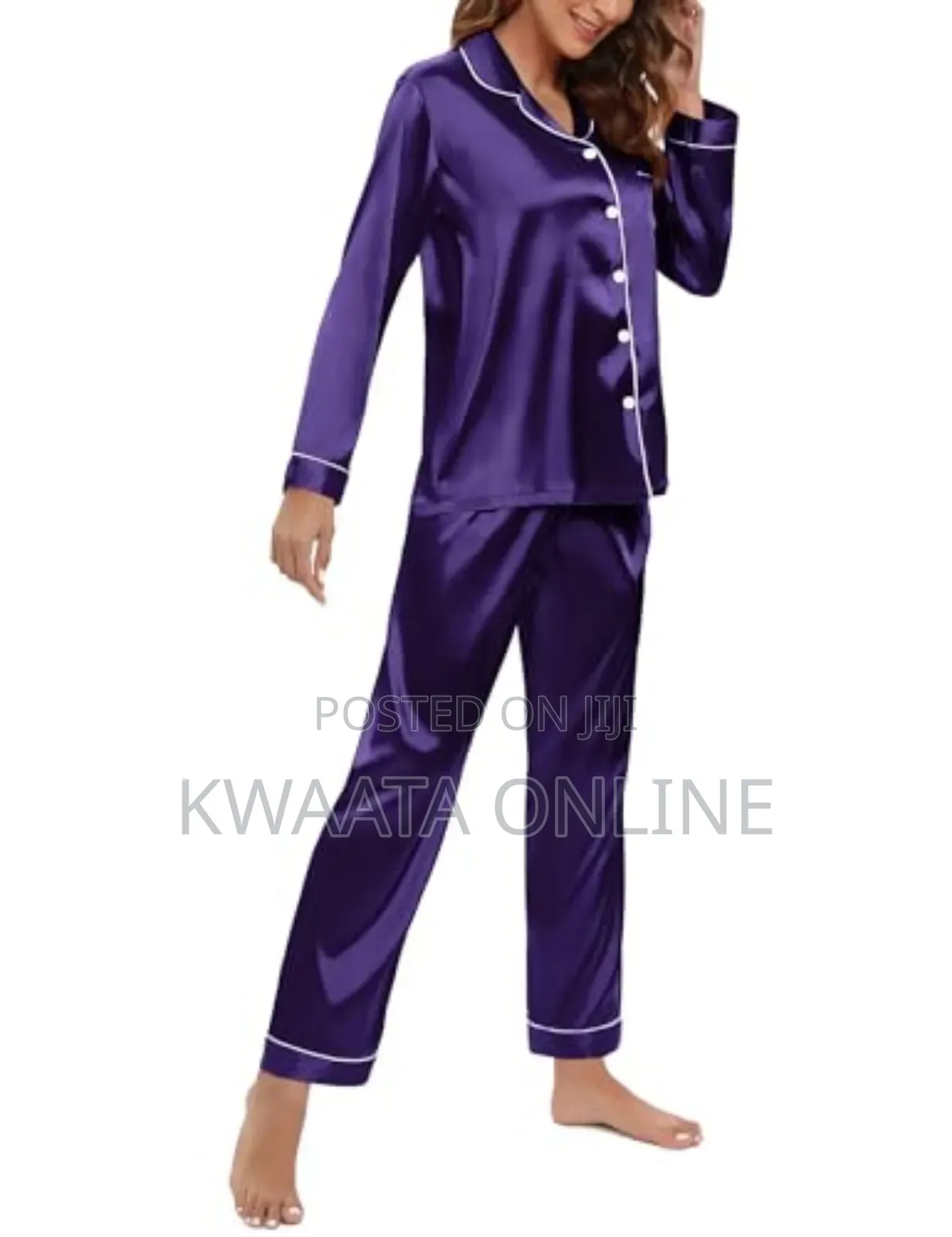 2 Pc Women's Silk Satin Pajamas Set Long Sleeve Sleepwear