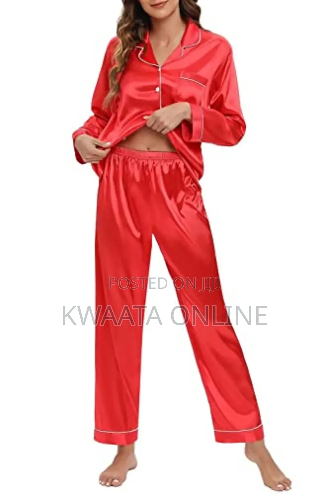 2 Pc Women's Silk Satin Pajamas Set Long Sleeve Sleepwear