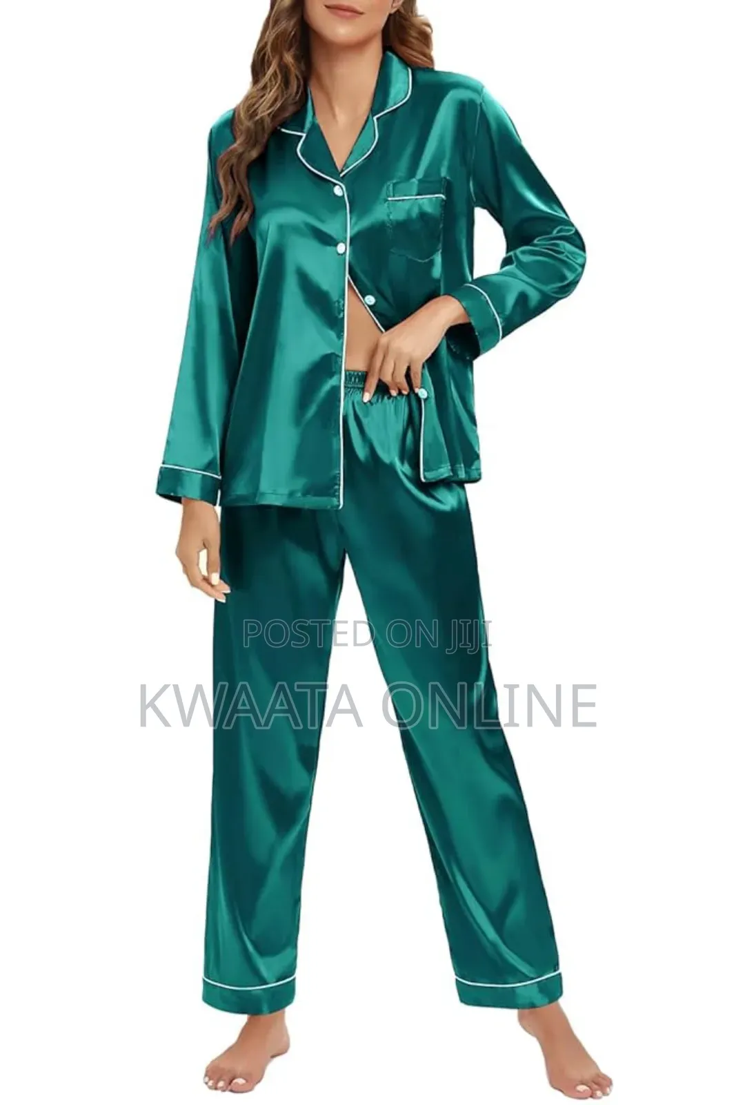 2 Pc Women's Silk Satin Pajamas Set Long Sleeve Sleepwear