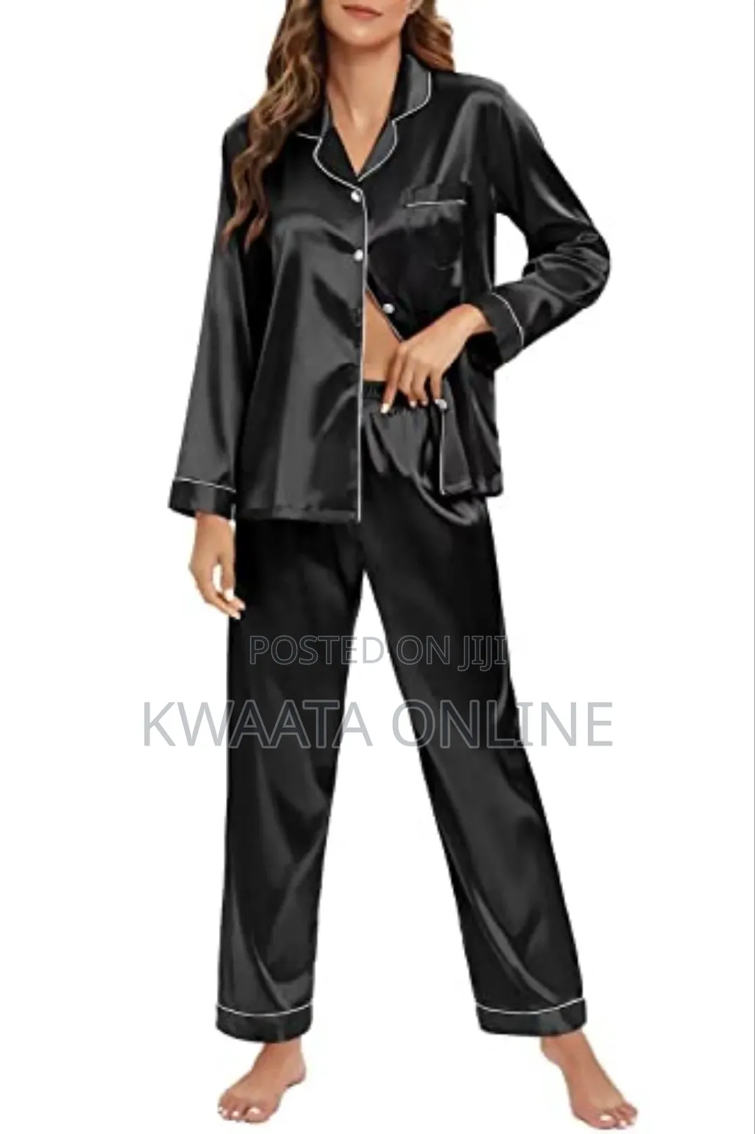 2 Pc Women's Silk Satin Pajamas Set Long Sleeve Sleepwear