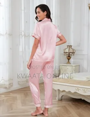 2pc Women Satin Silk Pajamas, Short Sleeve Loungewear