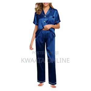 2pc Women Satin Silk Pajamas, Short Sleeve Loungewear
