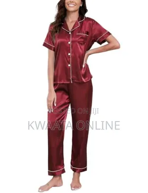 2pc Women Satin Silk Pajamas, Short Sleeve Loungewear