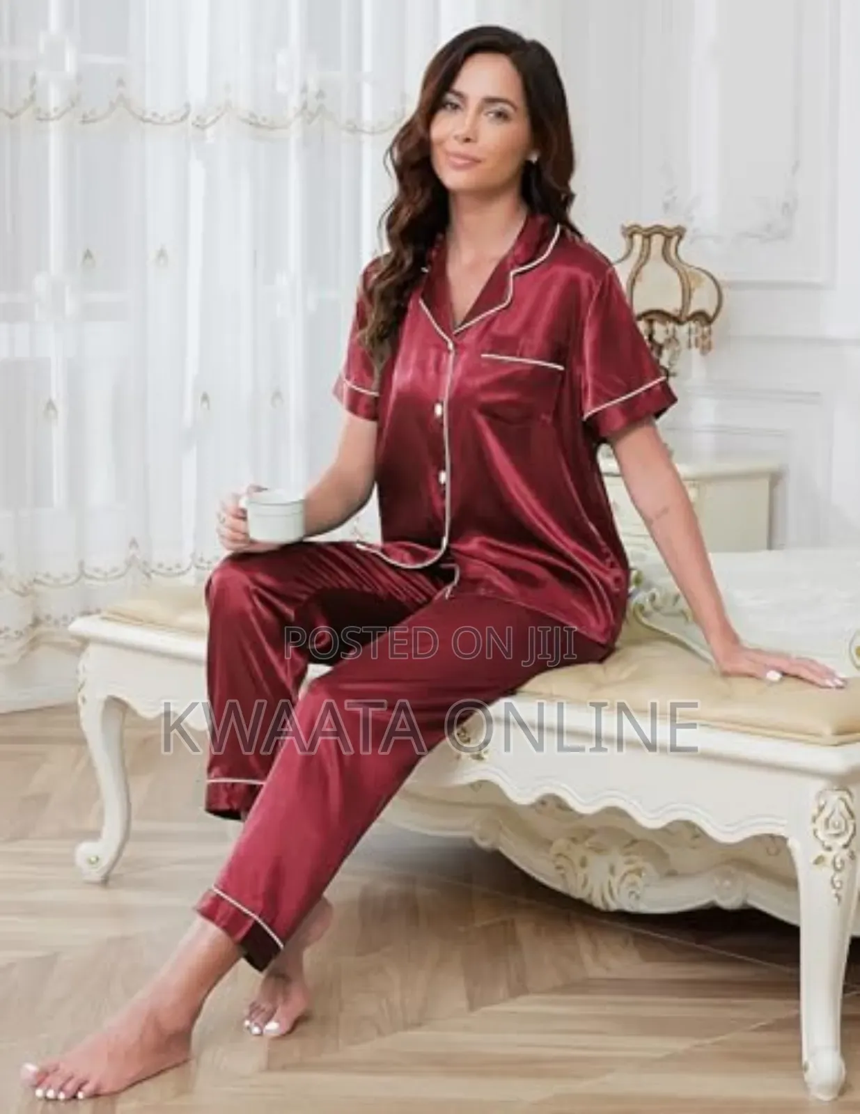 2pc Women Satin Silk Pajamas, Short Sleeve Loungewear