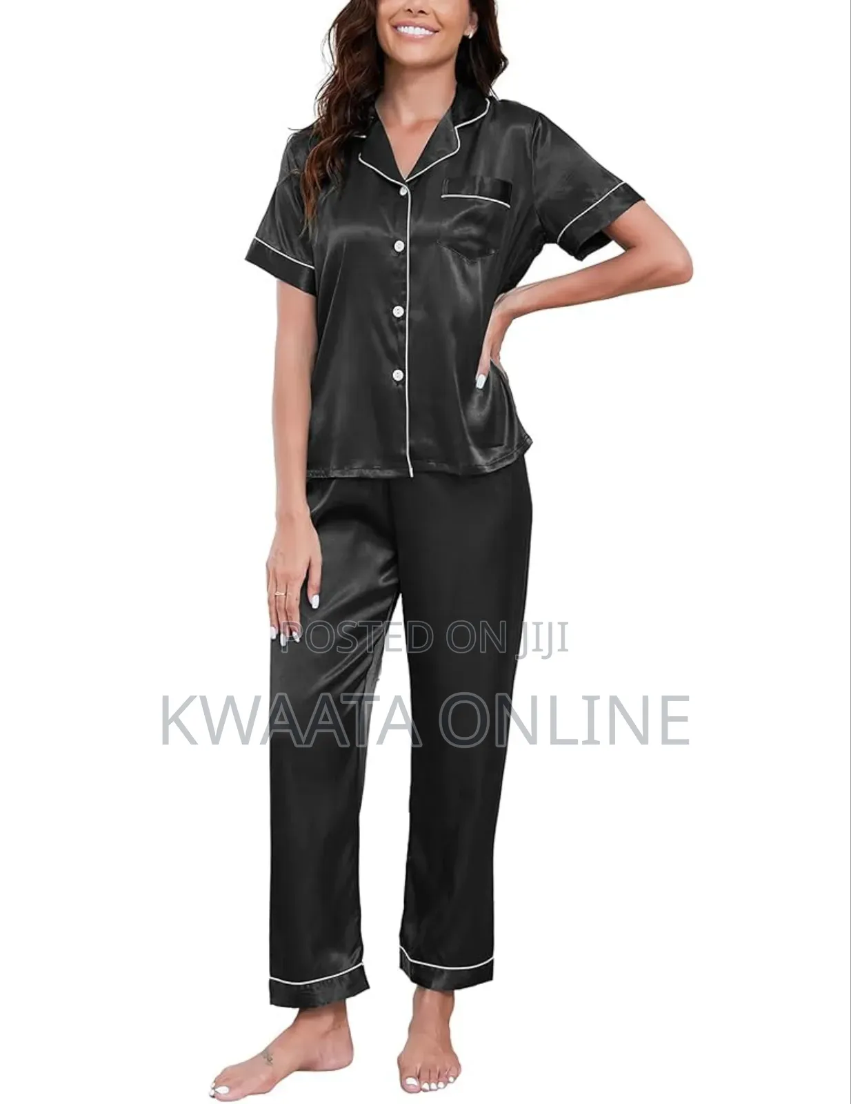2pc Women Satin Silk Pajamas, Short Sleeve Loungewear