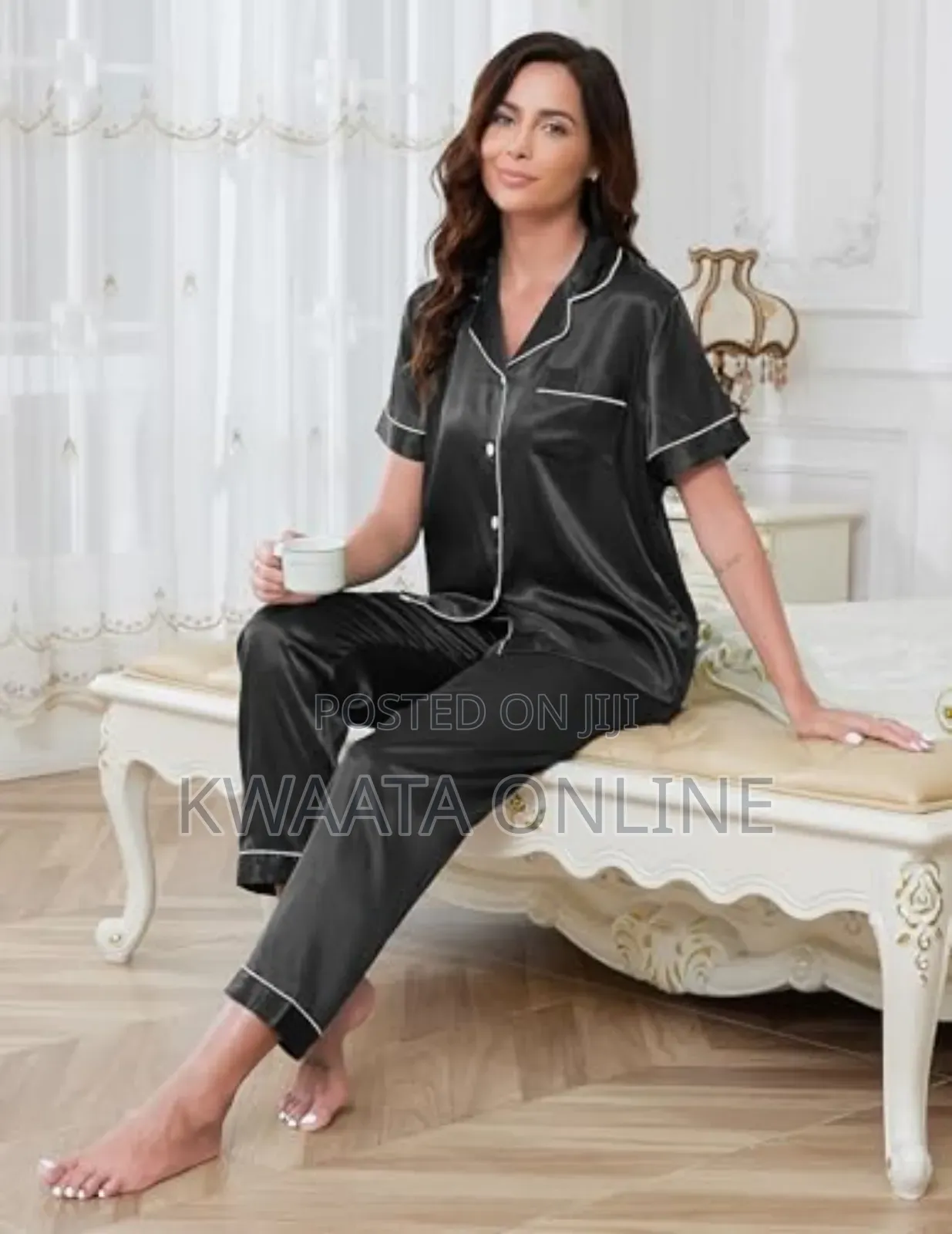 2pc Women Satin Silk Pajamas, Short Sleeve Loungewear