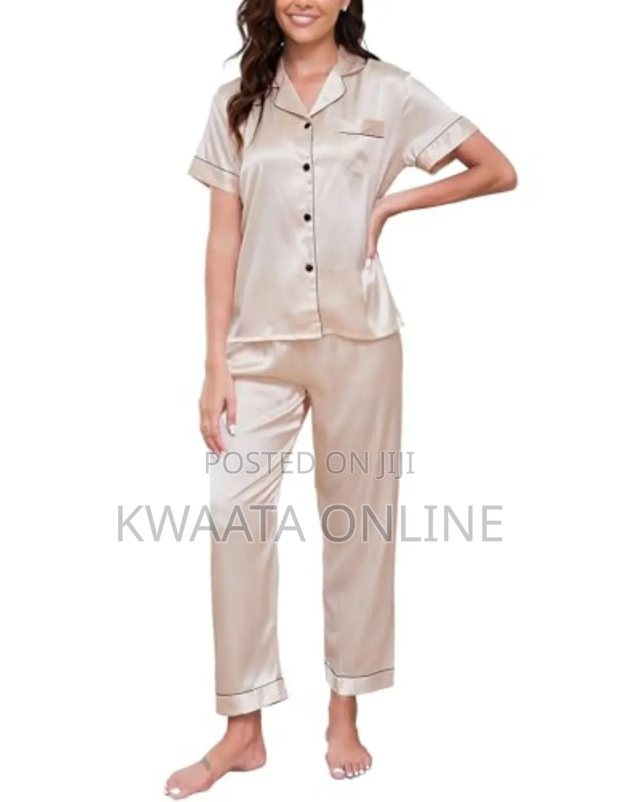 2pc Women Satin Silk Pajamas, Short Sleeve Loungewear