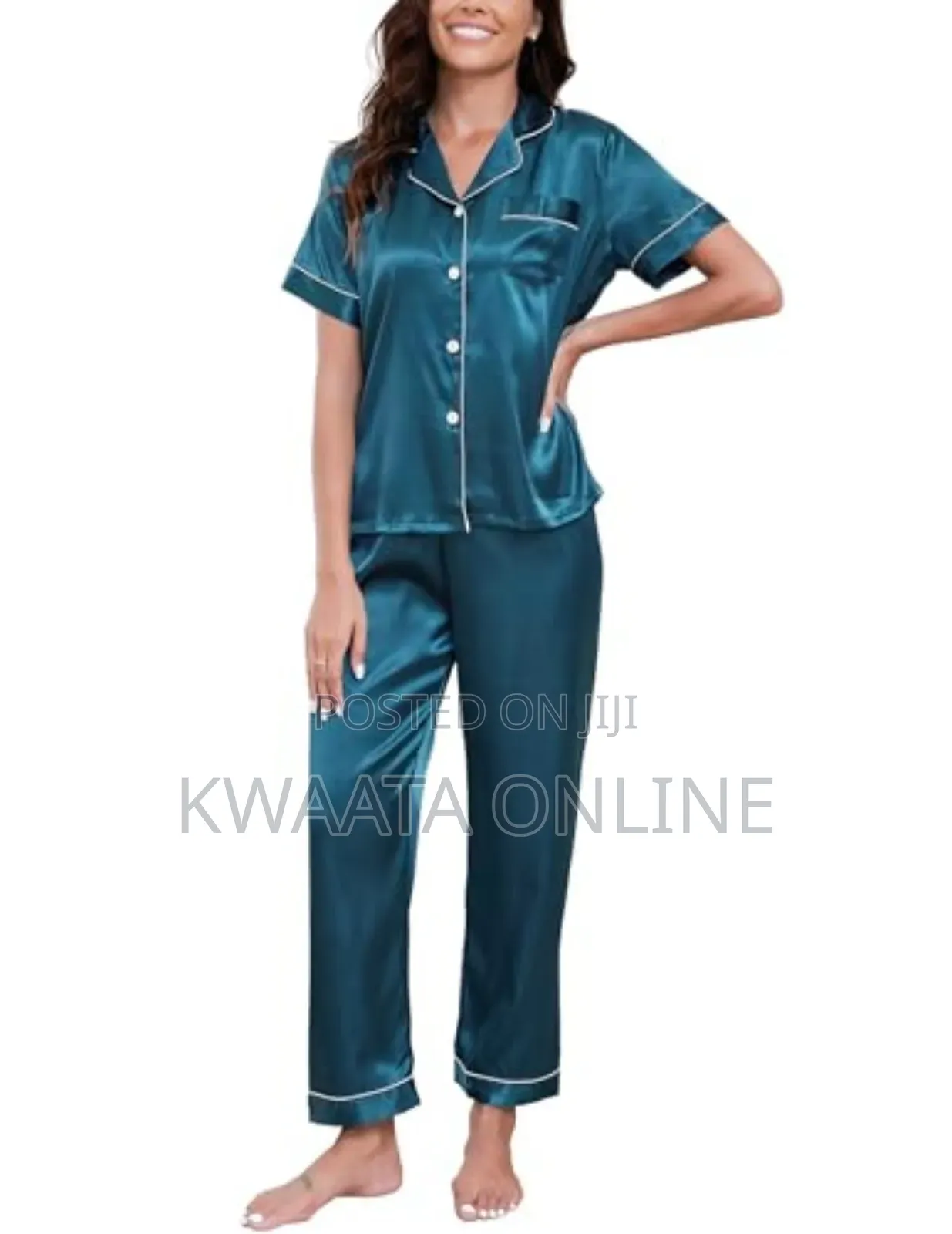 2pc Women Satin Silk Pajamas, Short Sleeve Loungewear