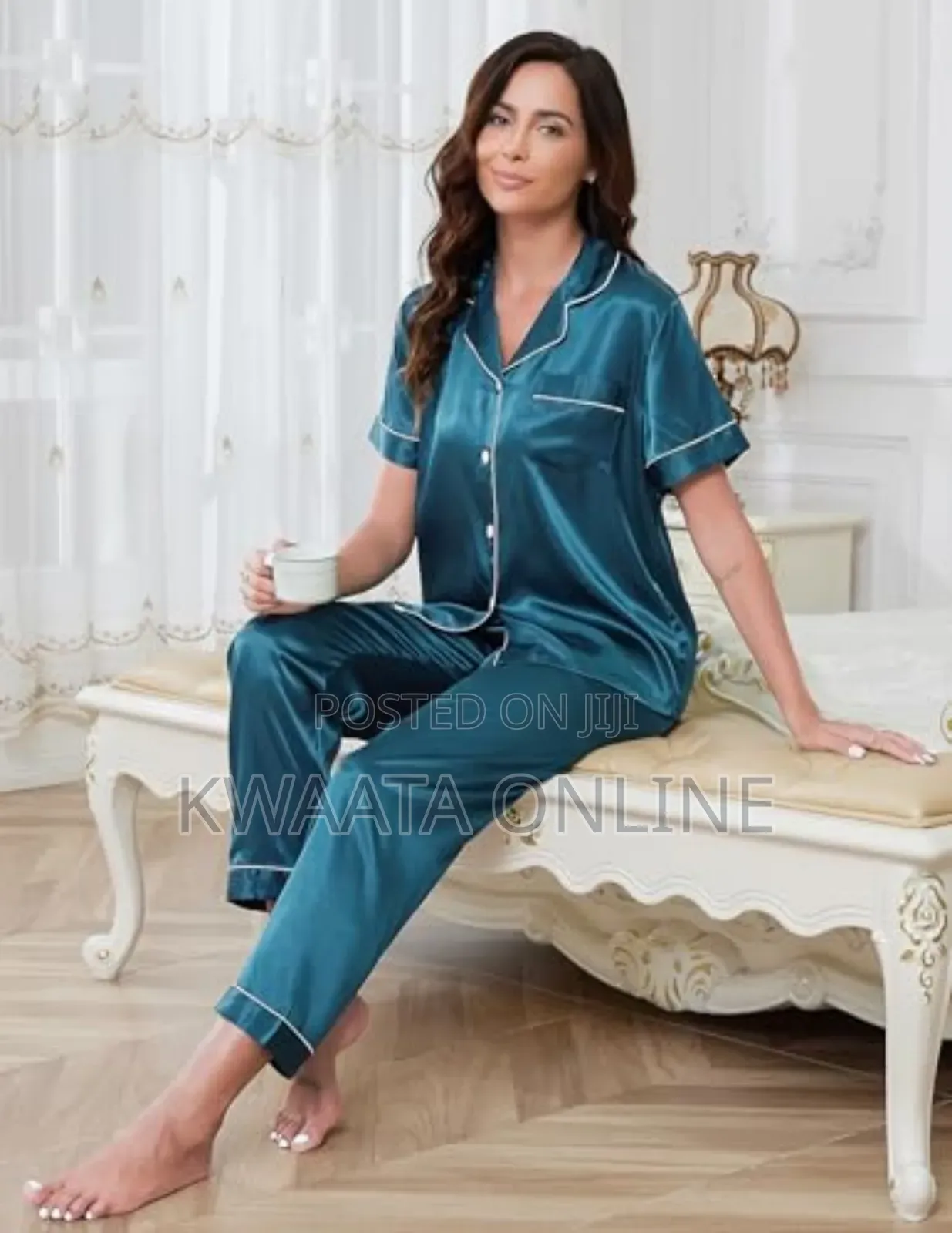 2pc Women Satin Silk Pajamas, Short Sleeve Loungewear