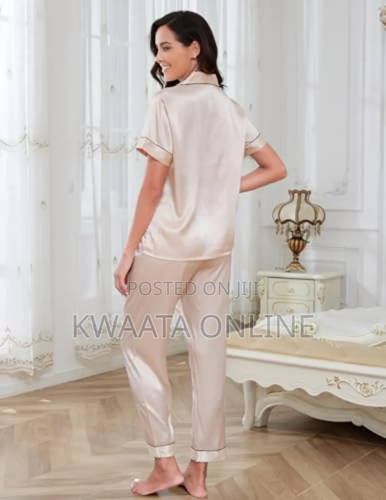 2pc Women Satin Silk Pajamas, Short Sleeve Loungewear
