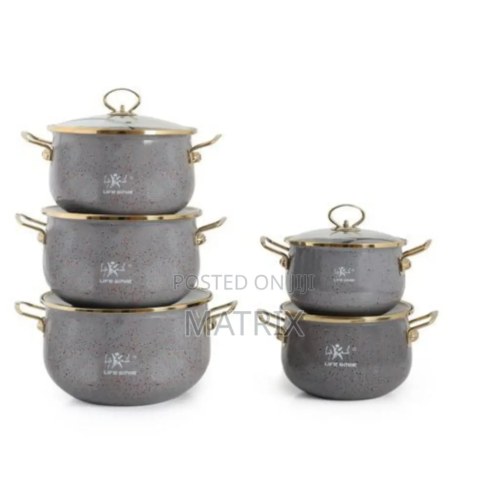 Life Smile 10 Pieces of Granite Non-Stick Enamel Saucepans