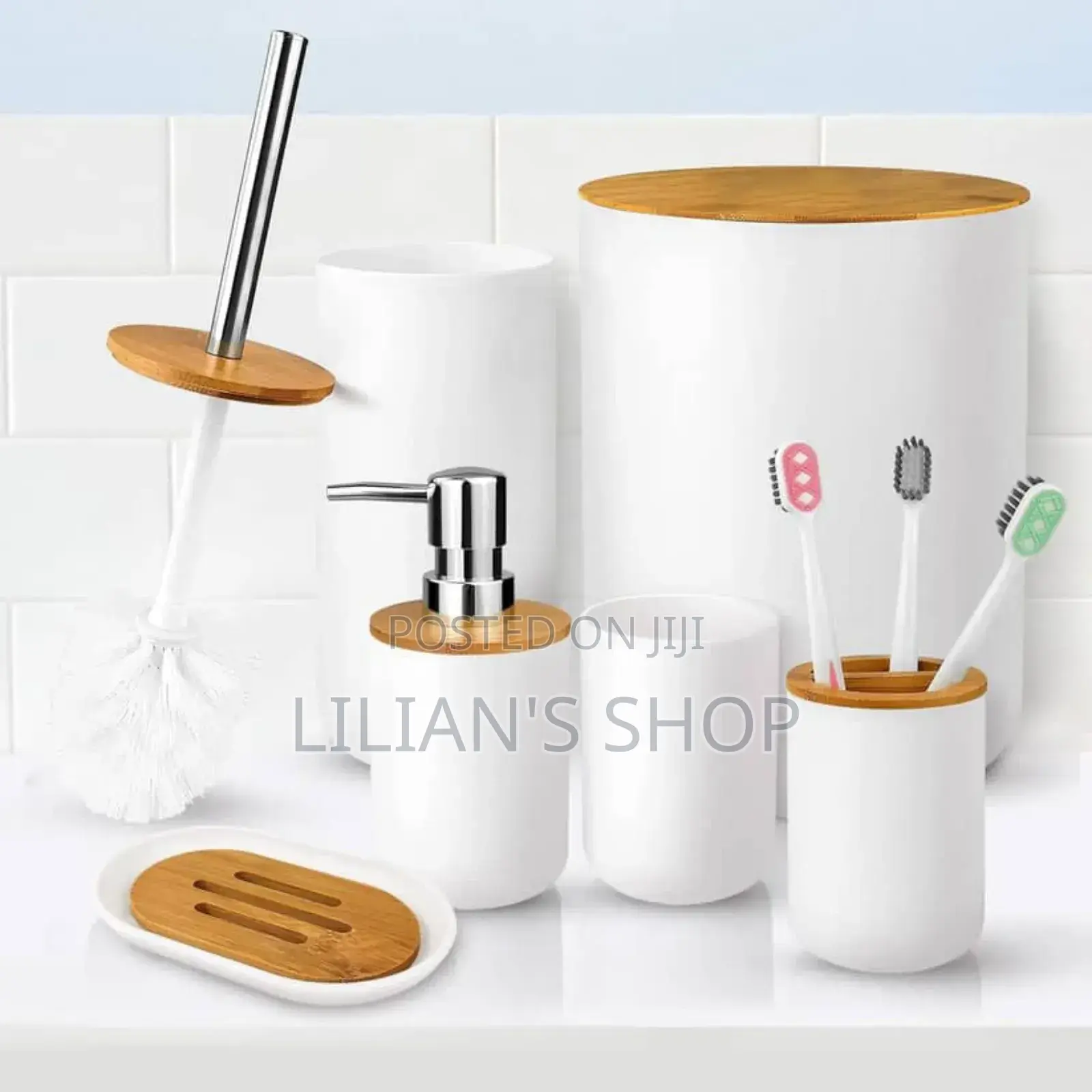 6-PCS Bathroom Accessory Set Black and White