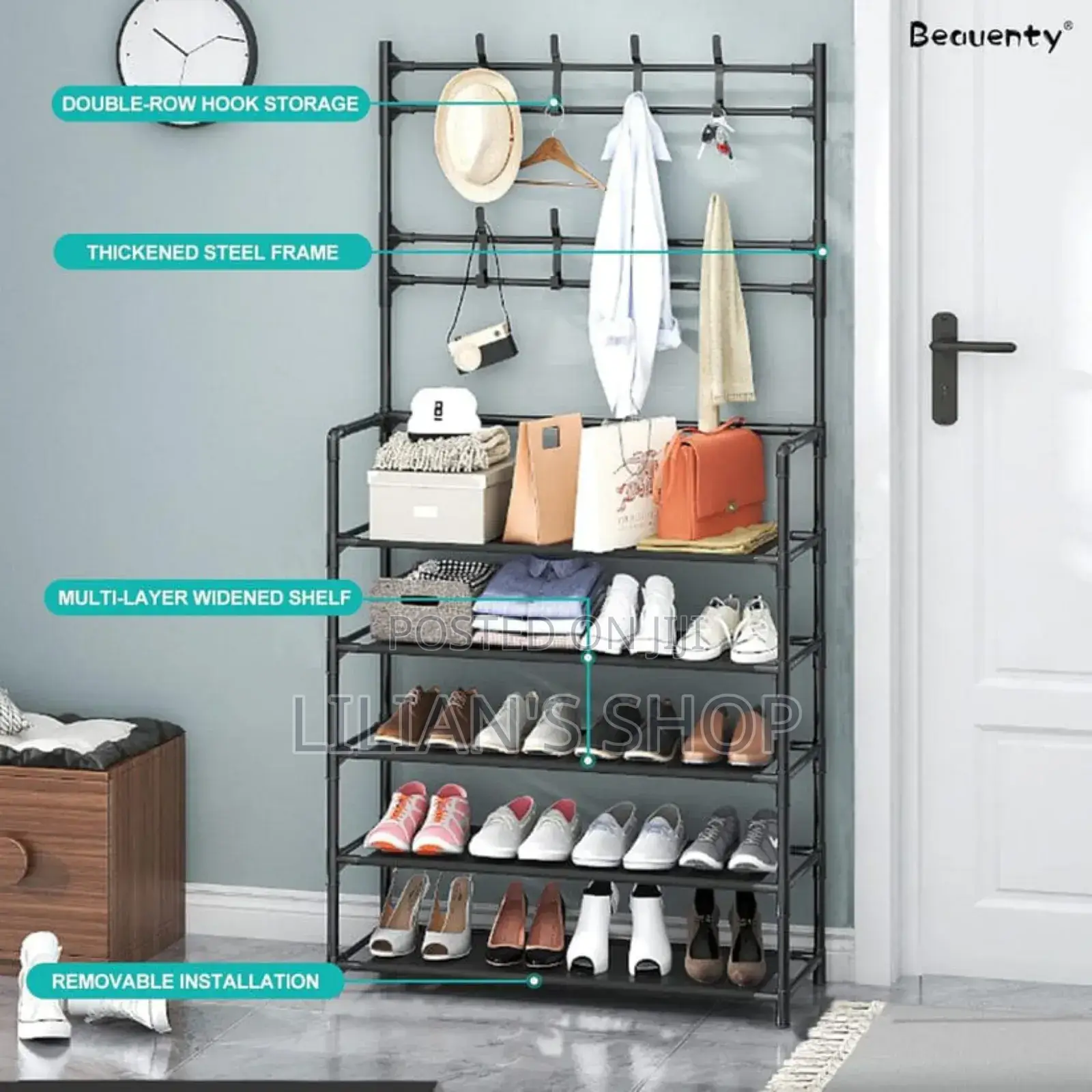 Black Shoe and Hat Rack - Hall Tree,Freestanding
