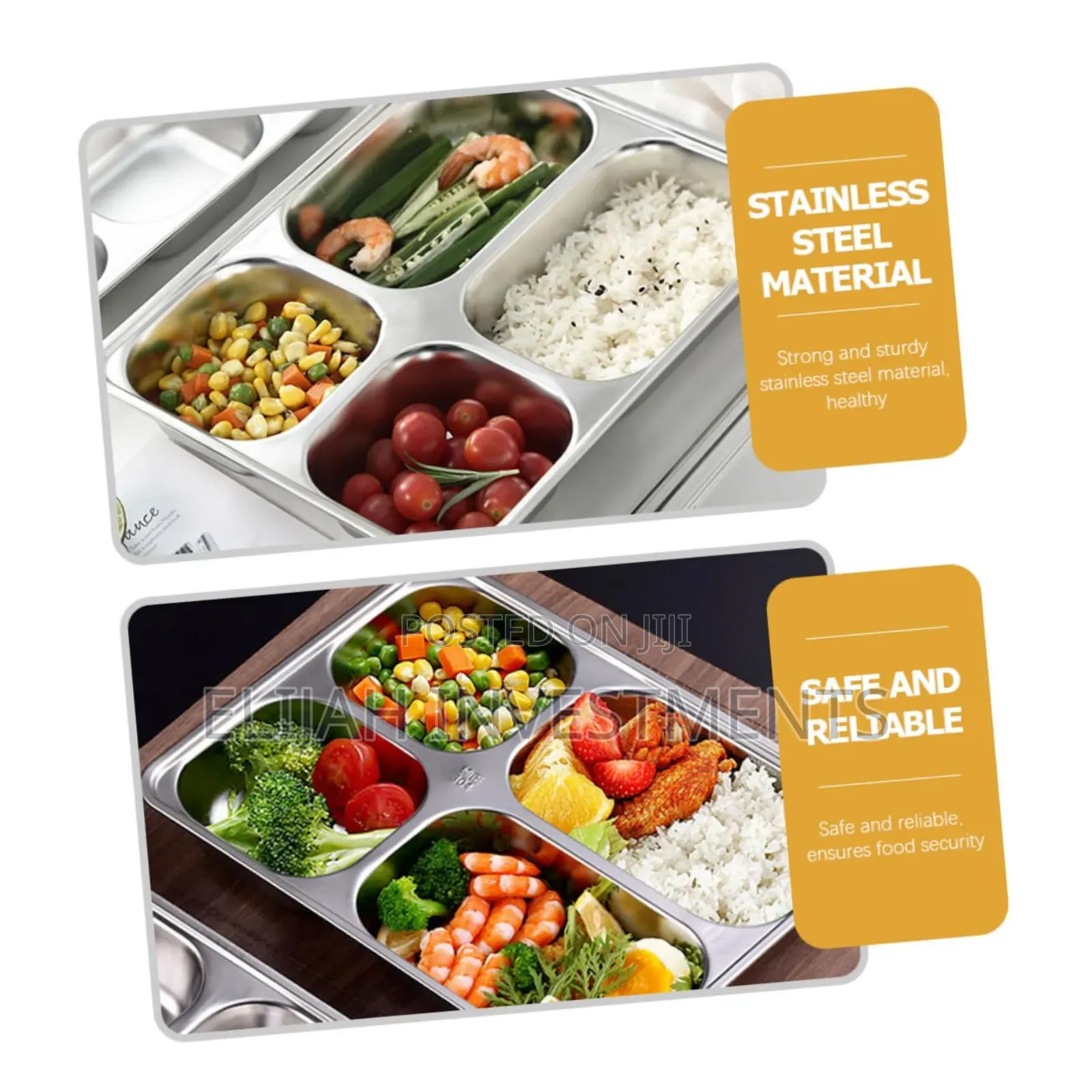 2pcs Stainless Steel Rectangular Food Serving Plate Tray