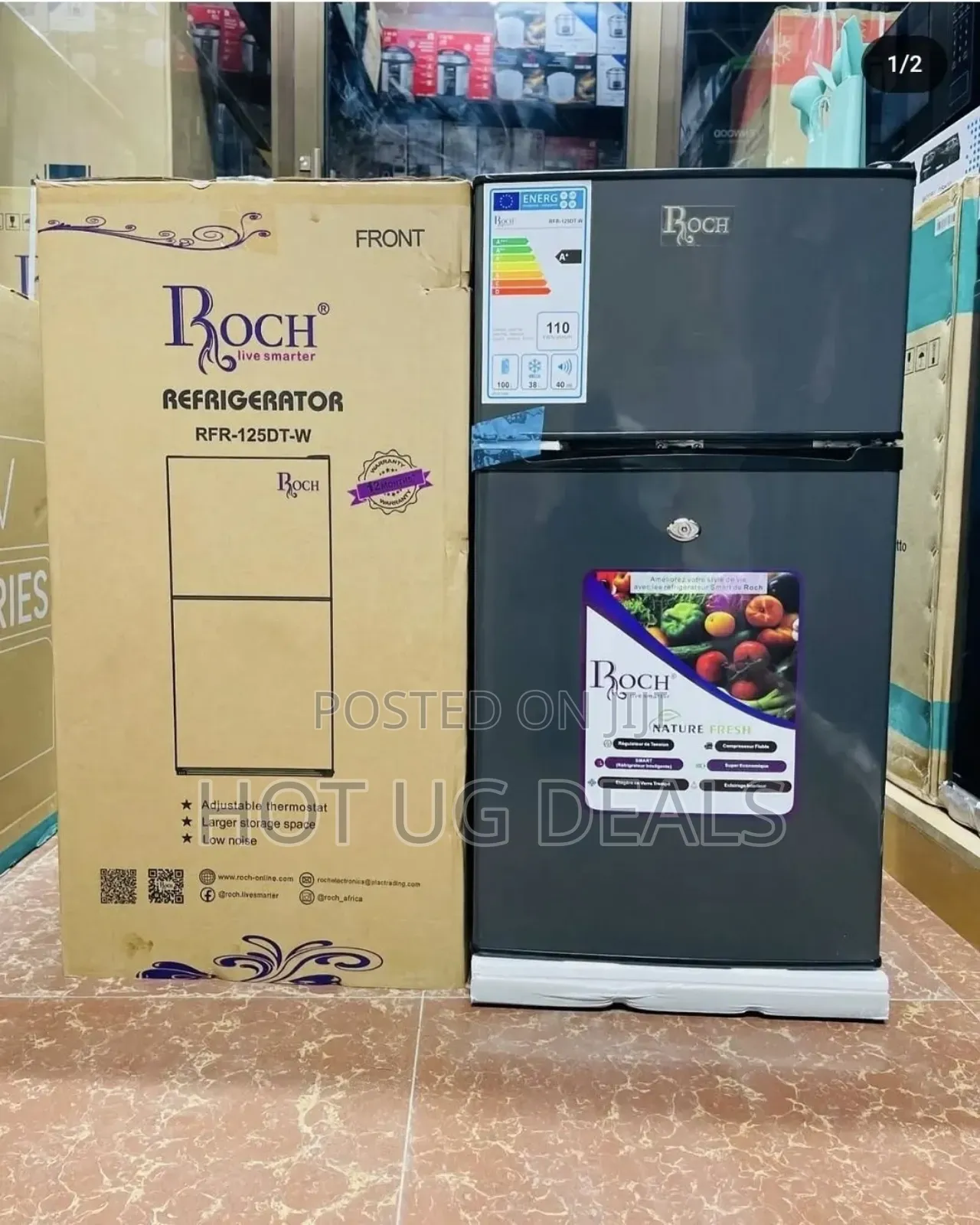 Roch 125 Liters Double Door Top Freezer Defrost Fridge –Inox