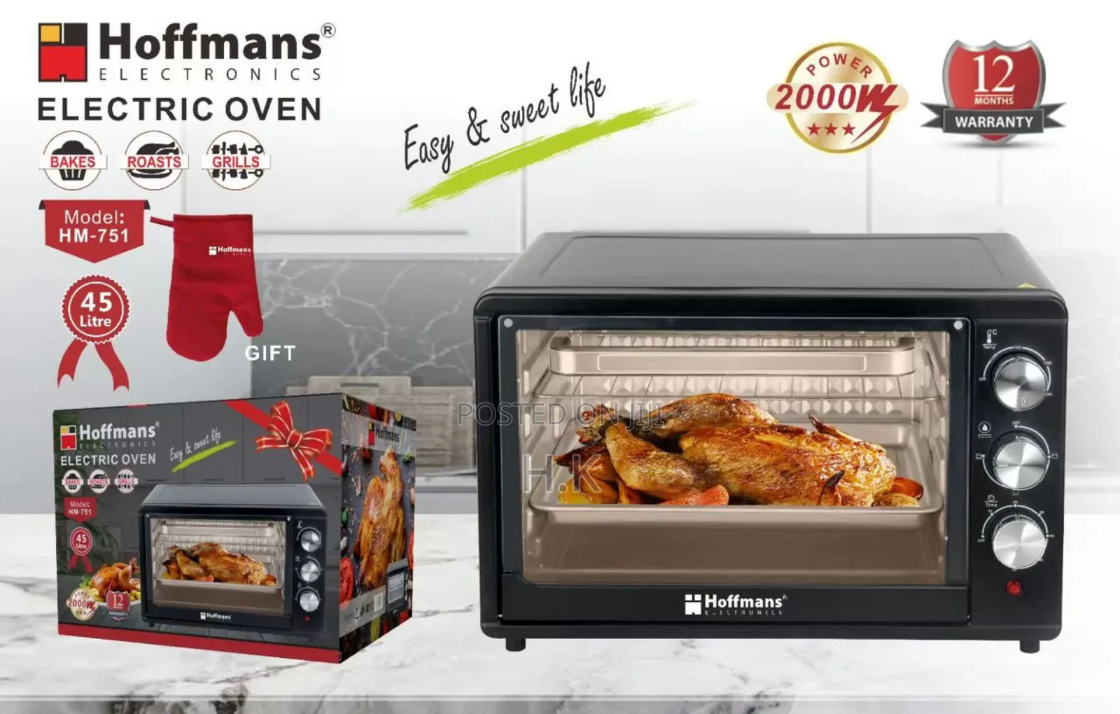 Hoffmans Hm-751 Electric Oven With a 45-Liter Capacity