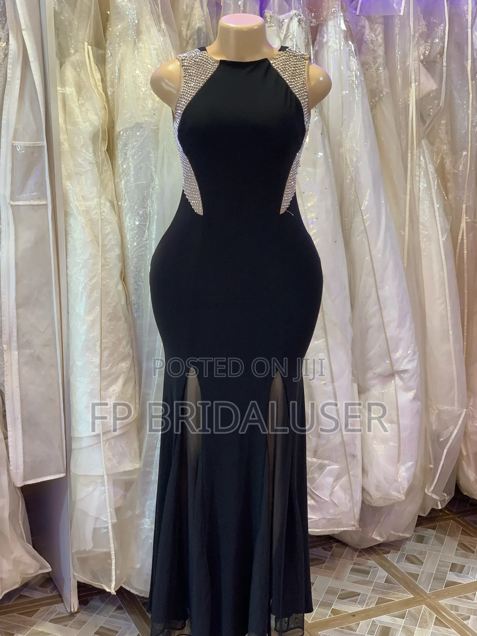 Classy Long Black Top Pearl Dress for Hire