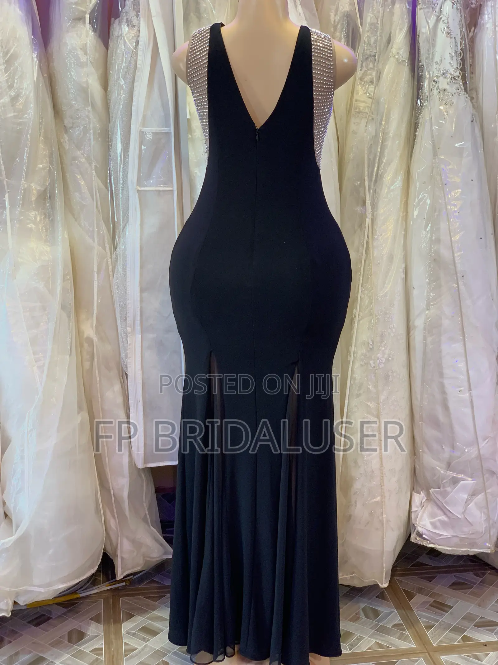 Classy Long Black Top Pearl Dress for Hire