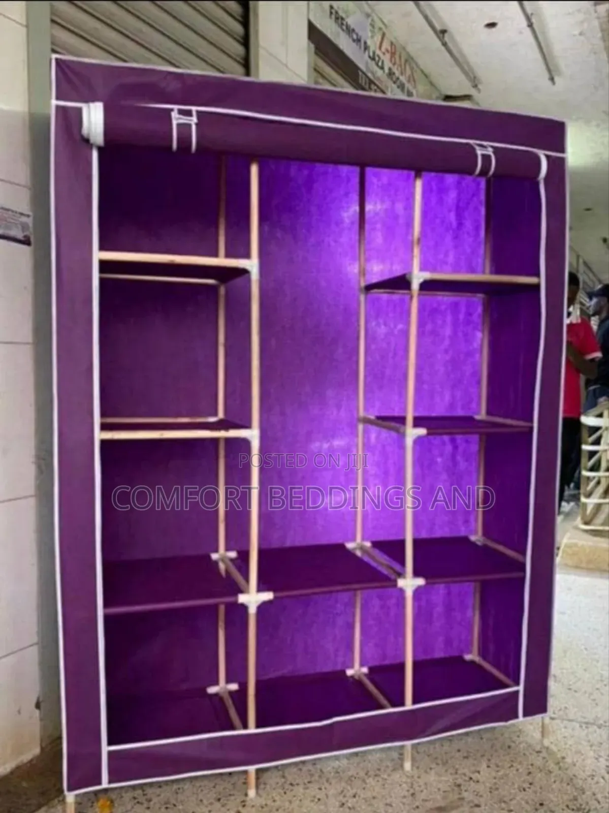 Three Column Wooden Closet Purple With Hanging Rail