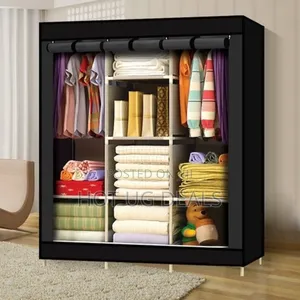 Photo - 3 Column  Metallic Cloth Frame Portable Wardrobe Storage