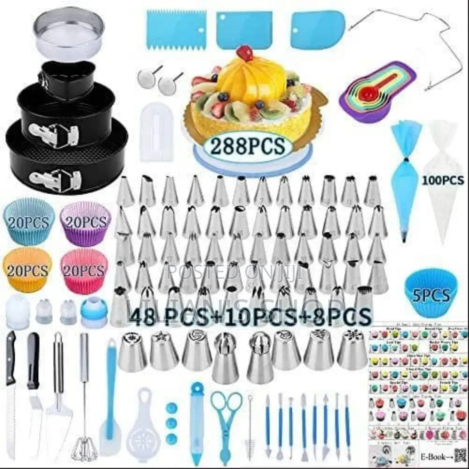 288 Pieces of Cake Baking, Decorating Kit Set, Blu