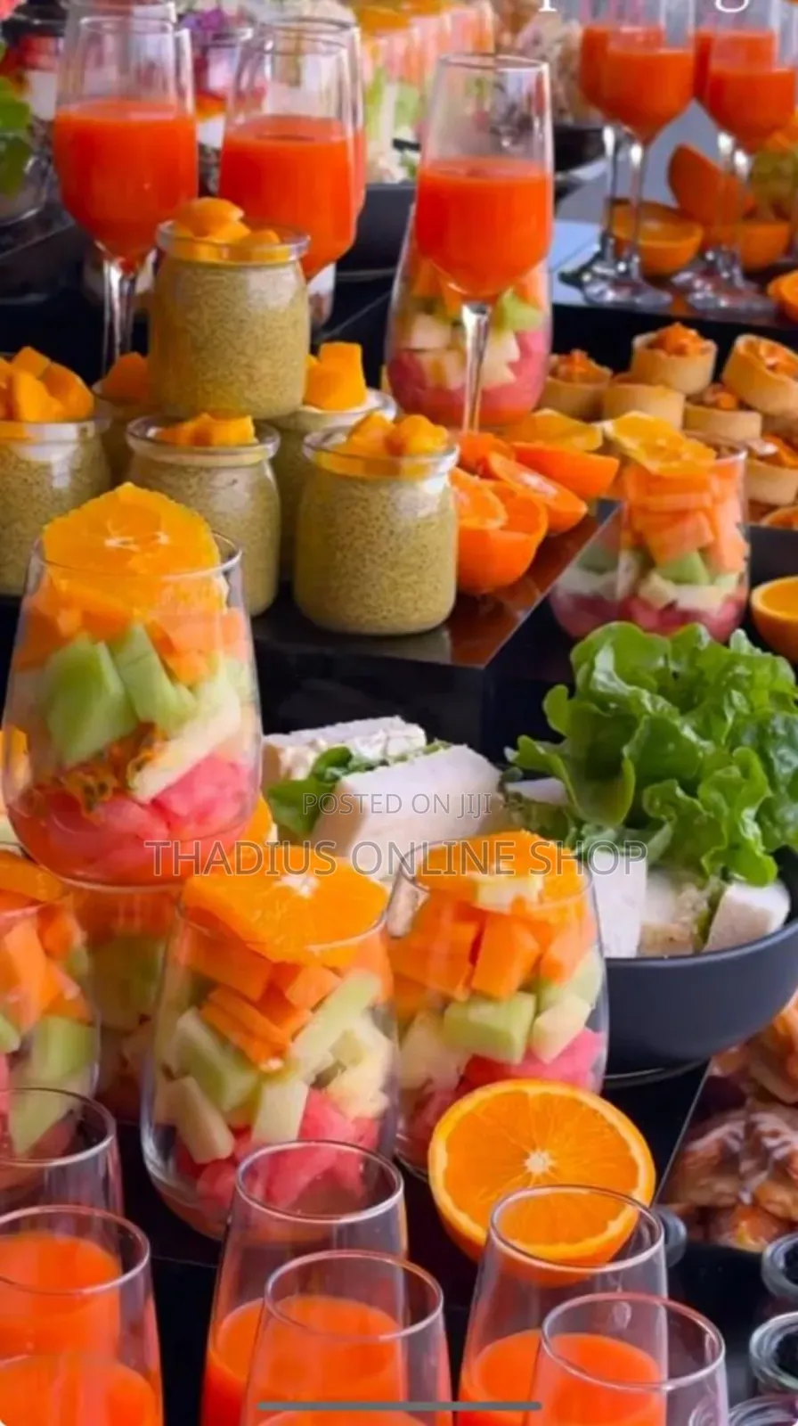 Fruits, Cakes and Juice Dessert Tabl3s Also Catering