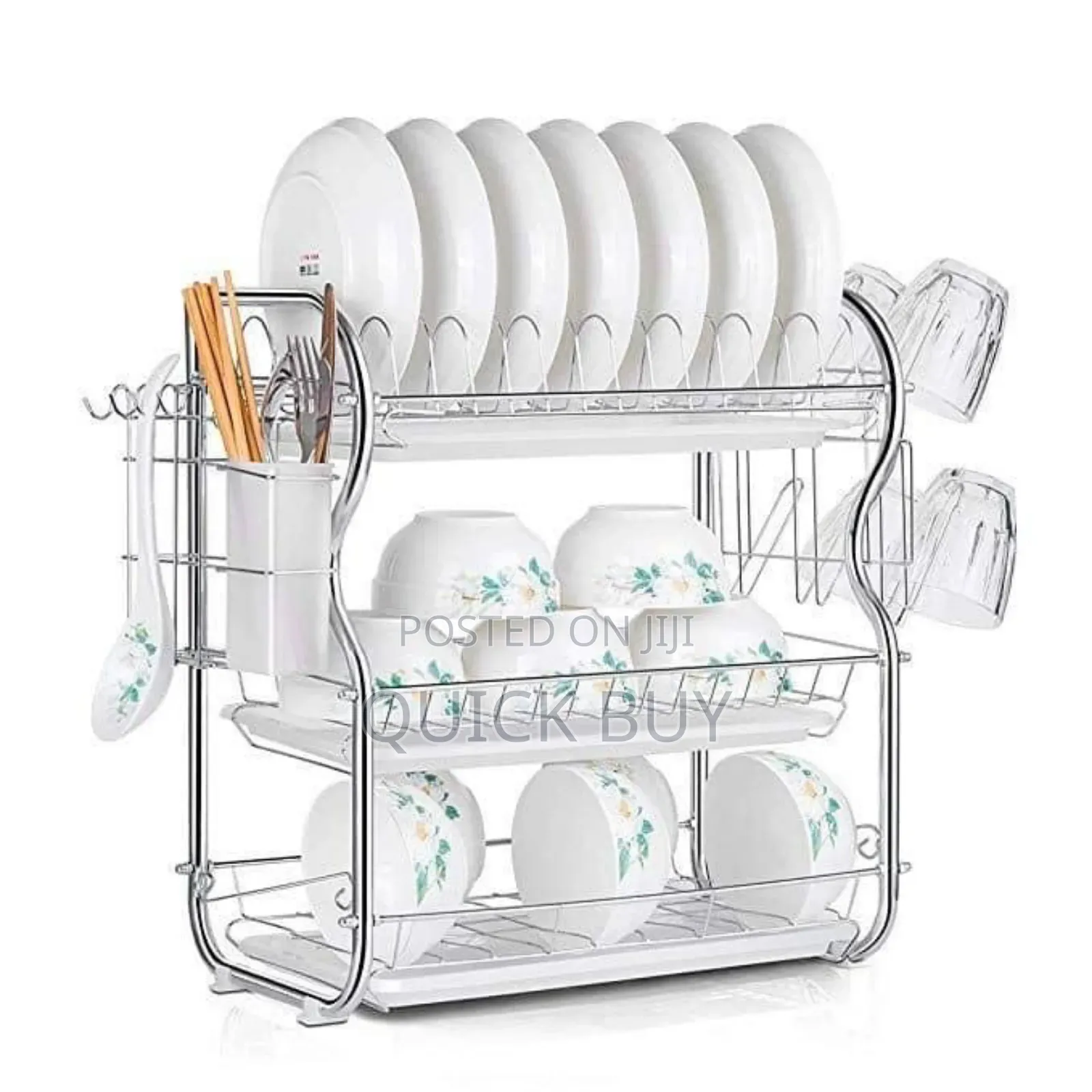 3-Tier Dish Rack Drainer With Side Hooks