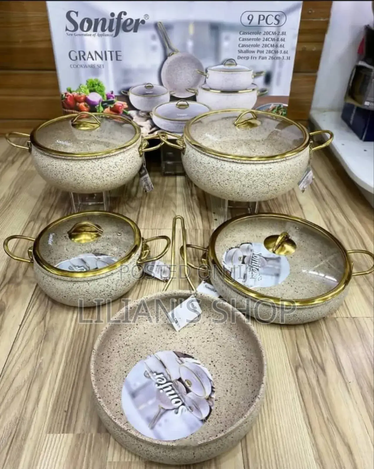 Sonifer 9-Piece Wear-Resistant Non-Stick Granite Cookware