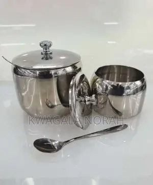 Stainless Steel Sugar Bowl With a Spoon