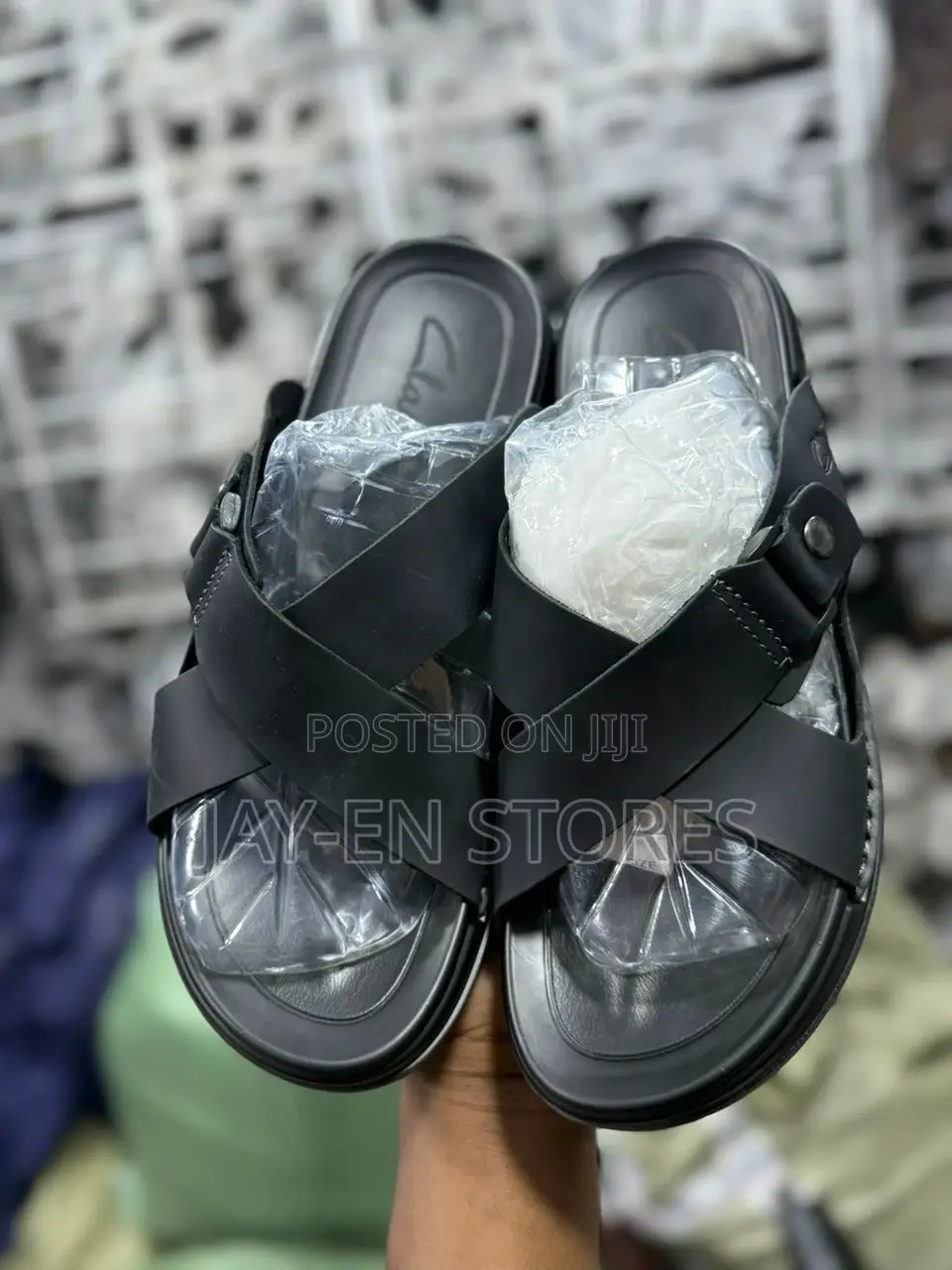 Black Cross Design Clark’S Open Shoes