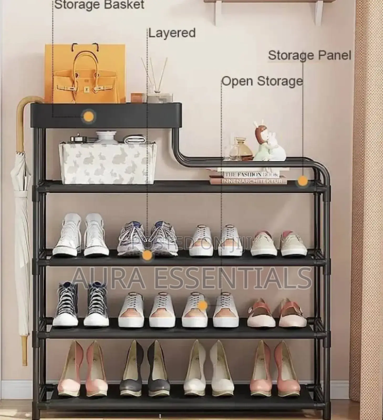 5layer 80cm Metal Multifunction Shoe Storage Rack Black