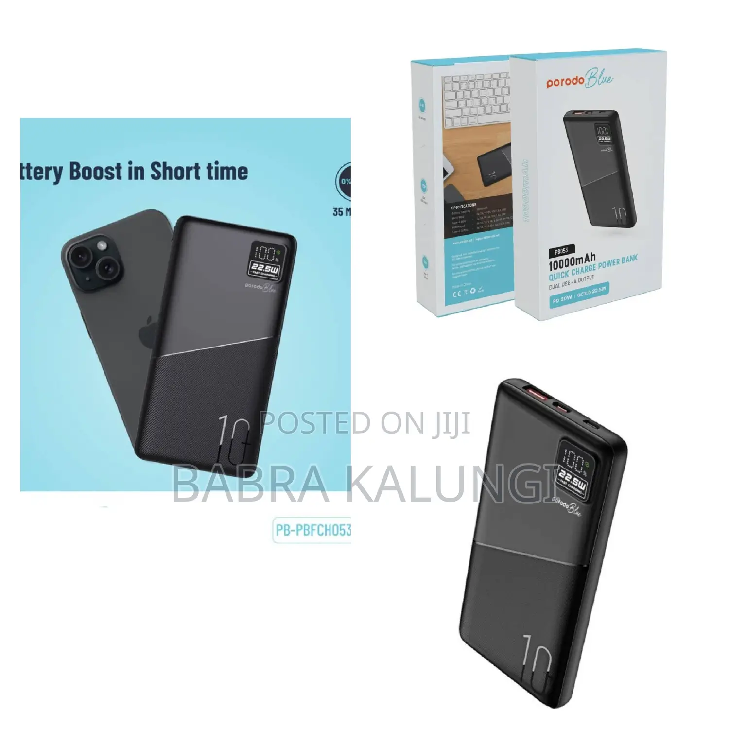 Porodo Blue 10000mah Quick Charge Power Bank