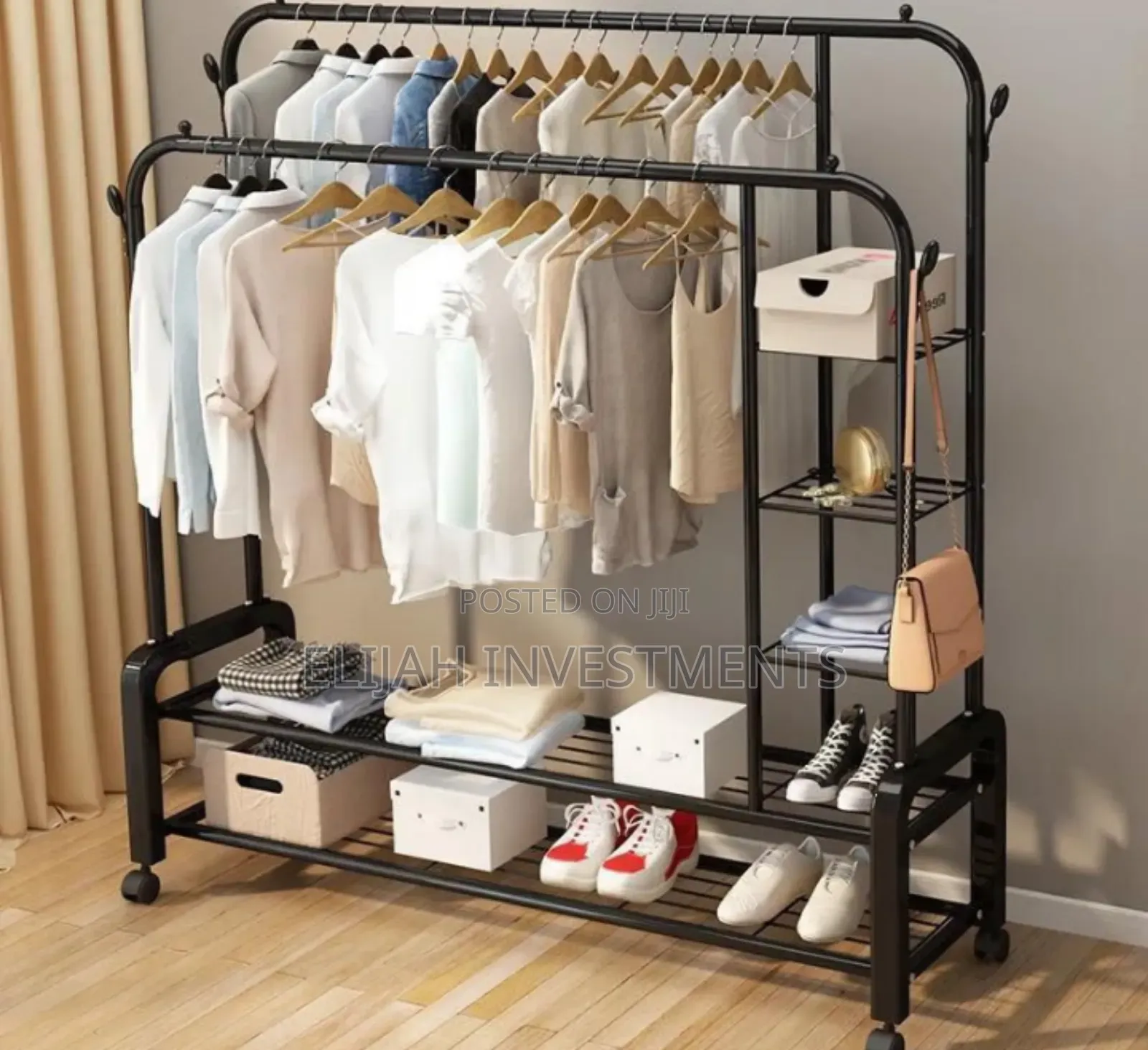 Clothes Rack With Wheels With Two Rails