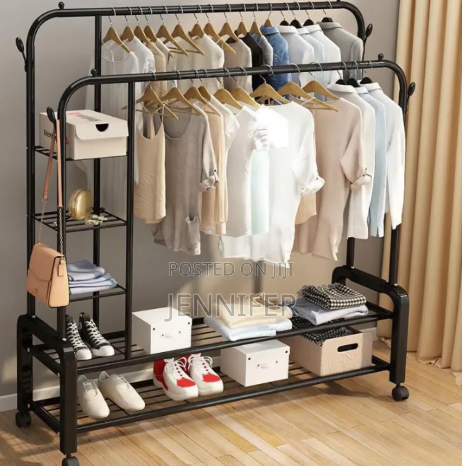 Clothes Rack With Wheels With Two Rails