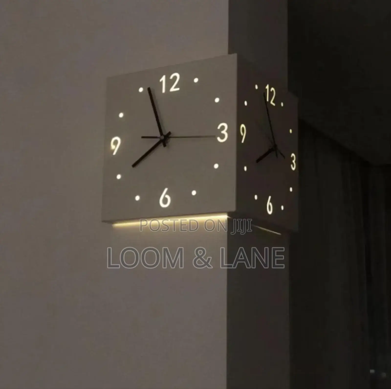 Wall House Corner Clock Side by Side View With Led Lights