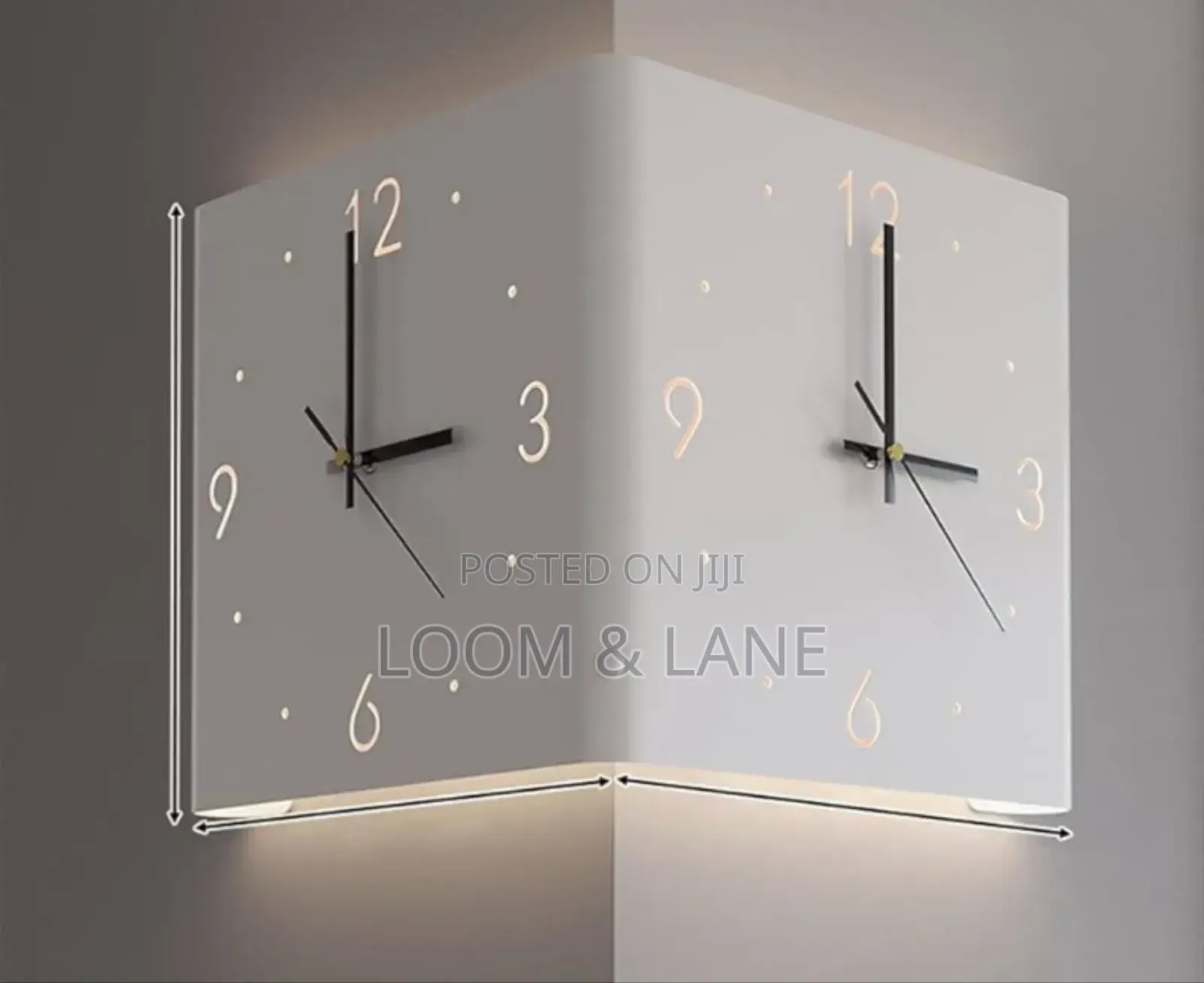 Wall House Corner Clock Side by Side View With Led Lights